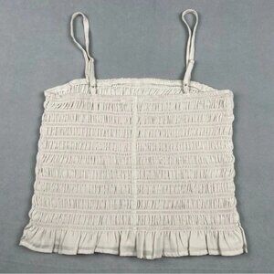 American Eagle Cami Crop Top Women’s M Cream Smocked Ruffled Spaghetti Strap NEW